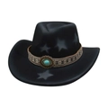 Western black wool felt cowboy hat with grey stars, turquoise bead and woven band - One Size (M Peach Star) / Black (Oval Blue Stone)