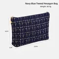 Navy blue tweed hexagonal makeup bag with gold thread and star pendant charm - Hexagonal Clutch / Navy Blue Hexagonal Bag
