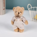 Linen teddy bear plush keychain in light brown wearing beige plaid shirt and overalls - Light Brown Bowknot Male Bear / 11cm