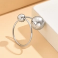 Anello aperto vintage barocco in acciaio inossidabile con due sfere lucide su fondo arancio - J03332-Doppia Sfera Minimalista / Argento