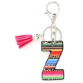 Letter Z keychain with colorful rainbow stripes, leopard print and pink tassel charm - Letter Z