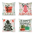 Set of four 18x18 inch Christmas pillow covers with festive snowman and tree prints - 18x18 Inch / Christmas Set 06 / Set of 4 (Covers Only)
