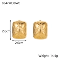 Detail view of golden square quilted earrings with dimensions and 14.4g weight - Quilted Square Style (BE47703BW0)