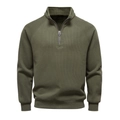 Herren-Sweatshirt in Olivgrün mit halbem Reißverschluss, Stehkragen und Rippstrick-Struktur - S / Armeegrün