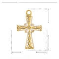 Detail view of gold stainless steel cross pendant with white enamel and rhinestones - White Cross
