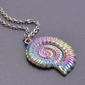 Rainbow plated stainless steel nautilus shell pendant with a matching 50cm curb chain - Necklace Set / Rainbow
