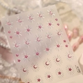 Stickers à ongles gel rose avec motifs étoiles, lunes et cœurs pailletés modèle M-1356 - Étoile Lune Rayonnante-Gelée(M-1356)