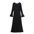 Elegant black lace long dress with trumpet sleeves and slim fit round neck design - XS / Black