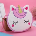 Cute white unicorn plush coin purse and lipstick pouch with golden horn and pink strap - Unicorn Crossbody Bag - Purple