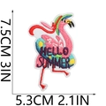 Detailed view of pink flamingo summer embroidery patch with dimensions 7.5cm x 5.3cm - Hello Summer Flamingo