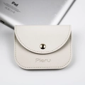 Minimalist white litchi pattern leather coin purse with golden snap button and logo - Off White