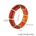 Detailed view of amber resin and stainless steel bangle with 5.5cm inner diameter size - 55mm / Amber (E678)