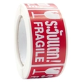 Rouleau d'autocollants Fragile rouges avec icône en verre pour l'expédition - 45*25mm / Avertissement Fragile - Thaï et Anglais (Style A)