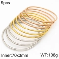 9-piece set of 70x3mm polished stainless steel bangles in gold, silver, and rose gold - Gold Silver Black Three-Color Plain Ring 9-Piece Set (KB181580-KFC)
