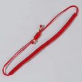 Handmade red cord bracelet with two gold beads and adjustable woven flat knot closure - Minimalist Red Braid Gold A (X-B24011201A)