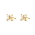 Elegant gold flower stud earrings featuring clear cubic zirconia in a clover design - Stud Earrings / Gold