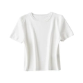 Close-up of classic white short sleeve knitted top showing ribbed crew neck and fine texture - S / White