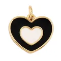 Golden brass heart pendant with black enamel outer ring and white center inlay - Black Heart-L281424