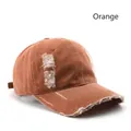 Distressed orange cotton baseball cap with vintage washed fabric and worn-out details - Orange