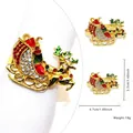 Golden Santa sleigh and reindeer napkin ring with colorful rhinestones for Christmas decor - Reindeer Sleigh Style 99