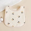 U-shaped six-layer cotton gauze baby bib with cherry print and adjustable buttons - Small Cherry