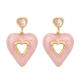 Pink heart drop earrings with gold plating and clear heart zirconia stones - Pink Heart (Marble Pattern) / Pink