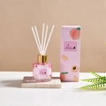 Peach scented reed diffuser set with pink liquid, gold cap and matching gift box - White Peach