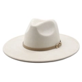Unisex crème imitatiesuède fedora hoed met bruine lederen band en gouden gesp - M (56-59cm) / Gebroken Wit Suède