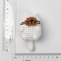 Handmade white and brown crochet cat doll keychain measuring 7cm in height on white background - White Knitted Flat Cat