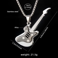 Colorful oil-dripping guitar necklace pendant with a durable 70cm stainless steel chain - Black and Silver Guitar