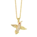 Collar con colgante de colibrí dorado minimalista con cristales blancos y gema roja - Estilo D (Colibrí Ágil)