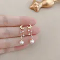 Boucles d'oreilles lune et étoile dorées avec pampilles en perles d'eau douce - 8# Lune & Perle (Tige argent)