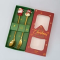 Golden stainless steel Christmas spoon and fork gift set with Santa and reindeer figurines - Gold Santa/Reindeer [2PCS] Machine Polished
