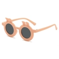 Pink round frame kids sunglasses with cute animal ears and dark grey lenses - Light Orange Frame Gray Lens