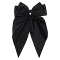 Lazo para el pelo de satén negro con diamantes de imitación y cintas largas - Negro