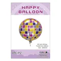 22-inch 4D disco aluminum balloon featuring purple, gold, and silver checkered pattern - 4D Rose Purple Disco
