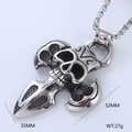 Detailed view of Gothic skull cross pendant with dimensions 52mm by 35mm and 27g weight - Gothic Skull Cross Style (Style 13)