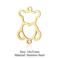 Golden stainless steel bear-shaped charm connector with heart cutout and loops, 14x21mm - Hollow Bear / Gold