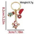 Cartoon skiing Santa Claus and Christmas tree keychain with colorful enamel pendants - ER1778-Tree Plaque Santa Wreath Keychain