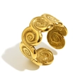 18K gold-plated stainless steel open ring featuring a spiral conch relief design - Conch Open Ring / Gold