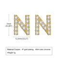 Minimalist copper gold plated letter N stud earring with AAA cubic zirconia stones - Letter N