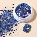 Glinsterende donkerblauwe en paarse zeshoekige nagelglitter pailletten in een ronde witte pot - Koreaanse grote pailletten #07
