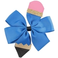 Handmade pencil shaped 5-inch grosgrain ribbon bow hair clip for school students - Royal Blue