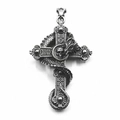 Pendaglio croce con drago e teschio in metallo argentato stile gotico - Croce Di Drago (Solo Ciondolo)