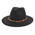 Classic black wool fedora hat with a wide brim and vintage gold medallion leather band - M (56-58cm) / Black