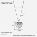 Detailed view of silver stainless steel heart pendant necklace with dimensions and weight - Necklace - Silver - White Zirconia - Style B(DFN272SWB)
