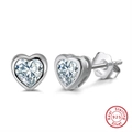 Macro view of S925 sterling silver heart earrings with sparkling 4A zircon stone - APE44-P-Silver Large Heart Zircon