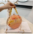 Pink and orange marble shell crossbody bag with chunky yellow chain handle for women - Orange