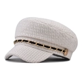 Dettaglio di un berretto da marinaio crema in tweed con catena in metallo dorato - M (56-58cm) / Bianco Sporco