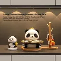 Three-piece panda storage set with golden tray, figurine, and wooden key holder organizer - Panda Yuanbao Storage Ornament - 3-Piece Set A